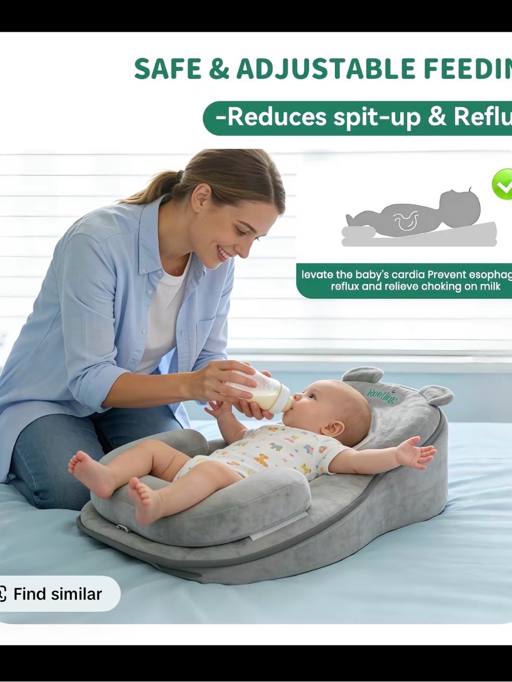 Adjustable Grey Infant Feeding & Reflux Support Lounger